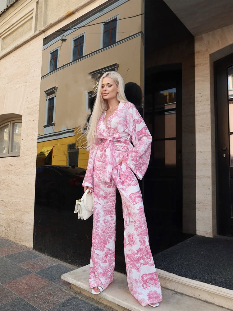 Women's Two-Piece Wrap Set in Kimono Style with Wide Leg Mune Fashion