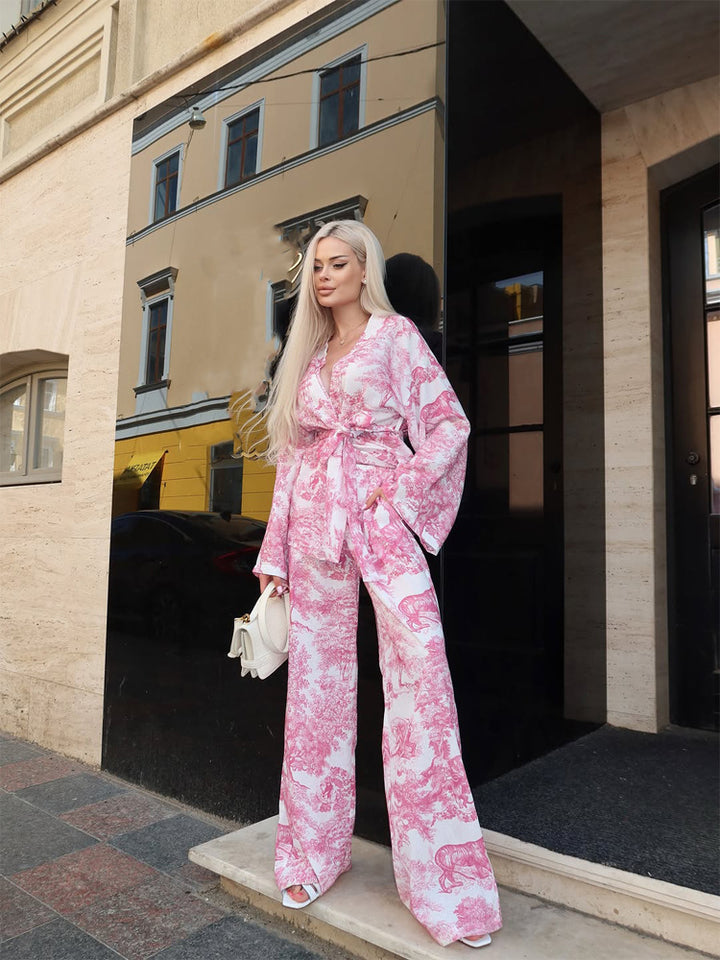 Women's Two-Piece Wrap Set in Kimono Style with Wide Leg Mune Fashion