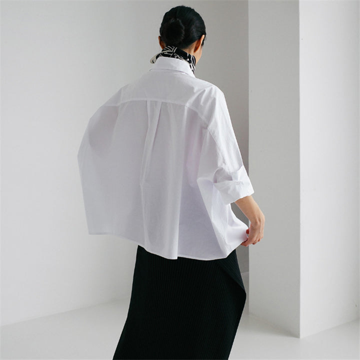 Women wide poplin blouse with boxy cut and dropped shoulders Mune Fashion