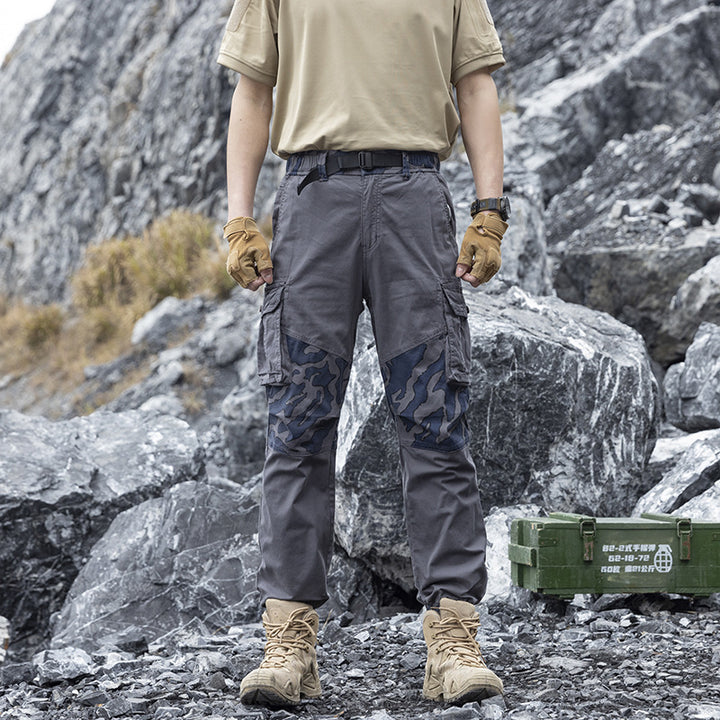 Men's Robust Tactical Cargo Pants with Camouflage Knee Panels, Elastic Hem and Utility Pockets Mune Fashion