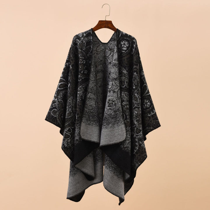Women's Paisley-Jacquard-Cape Poncho made of wool blend with decorative chain stitch Mune Fashion
