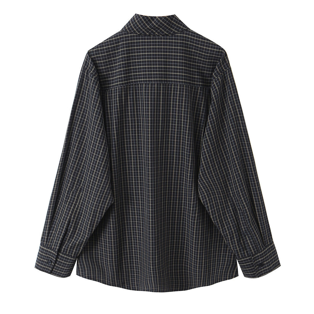 Women Plaid Blouse Shirt with Bow and Loose Fit Mune Fashion