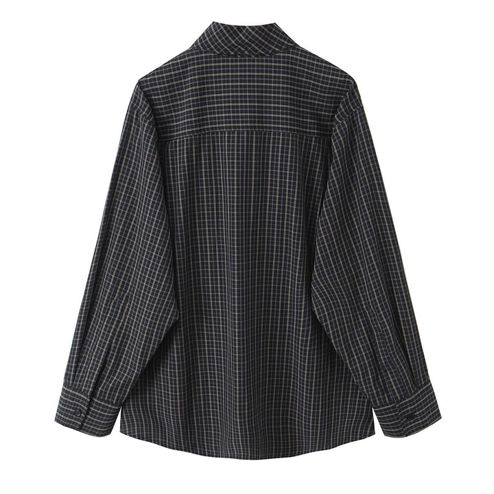 Women Plaid Blouse Shirt with Bow and Loose Fit Mune Fashion