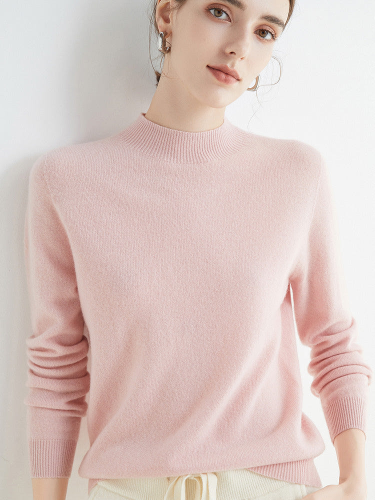 Women's Short Mock Neck Sweater in Cashmere Look with Light Fuzzy Texture Mune Fashion