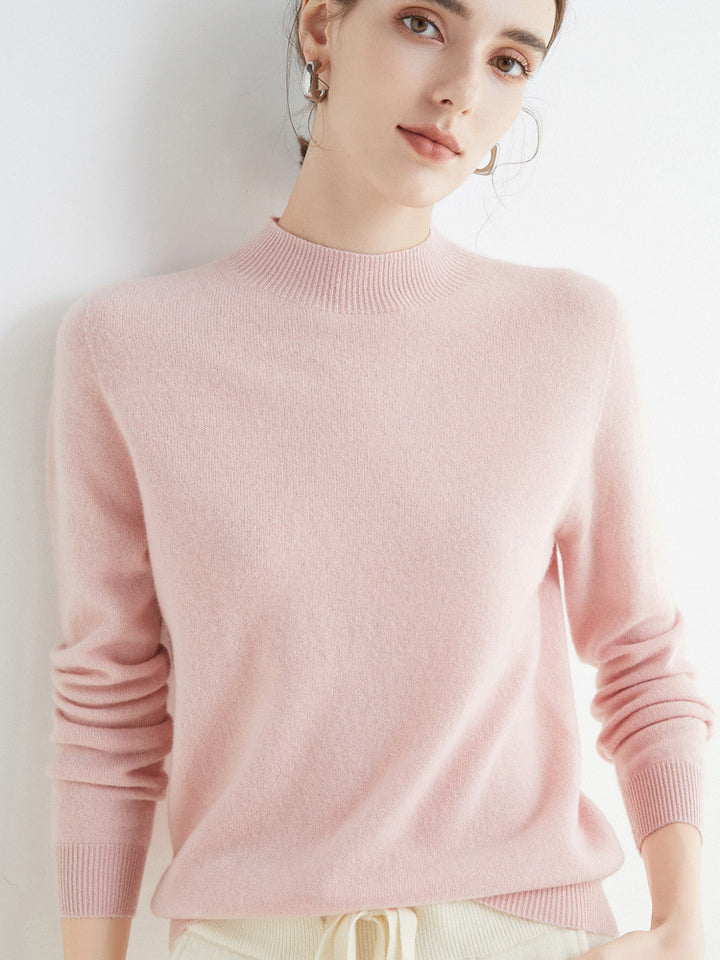 Women's Short Mock Neck Sweater in Cashmere Look with Light Fuzzy Texture Mune Fashion