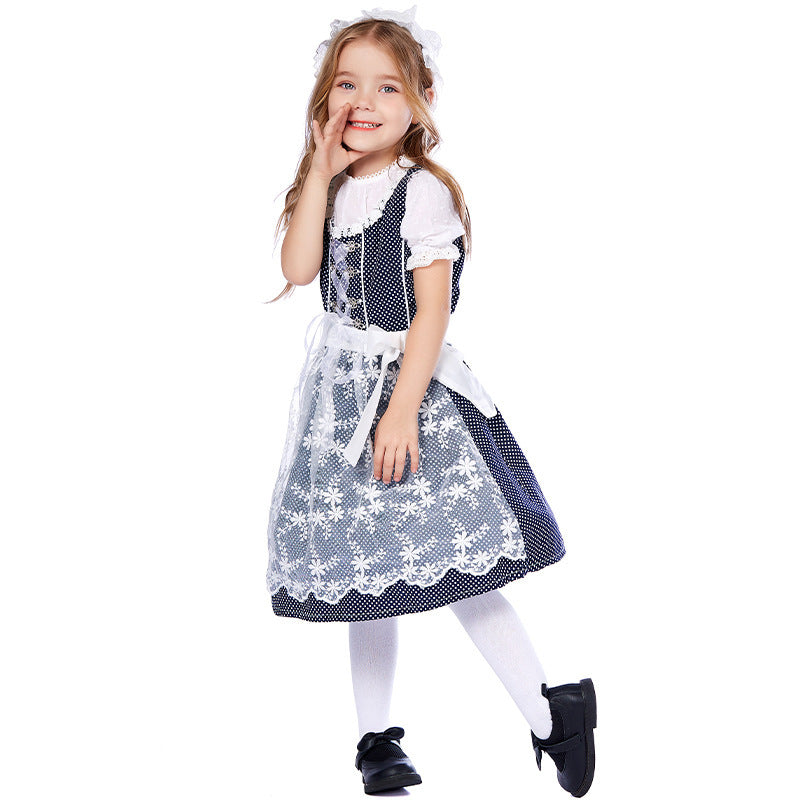 Women's traditional dirndl dress with lace blouse and embroidered tulle apron Mune Fashion