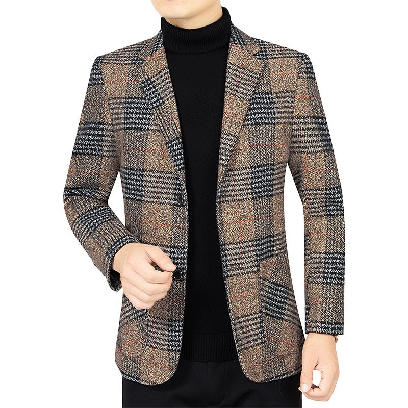 Men's Checkered Blazer in Glencheck Tweed Look with Slim Silhouette Mune Fashion