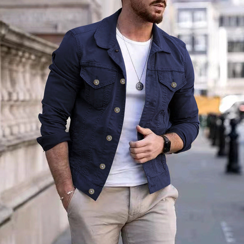 Men's tailored denim jacket in trucker style with chest pockets and metal buttons Mune Fashion