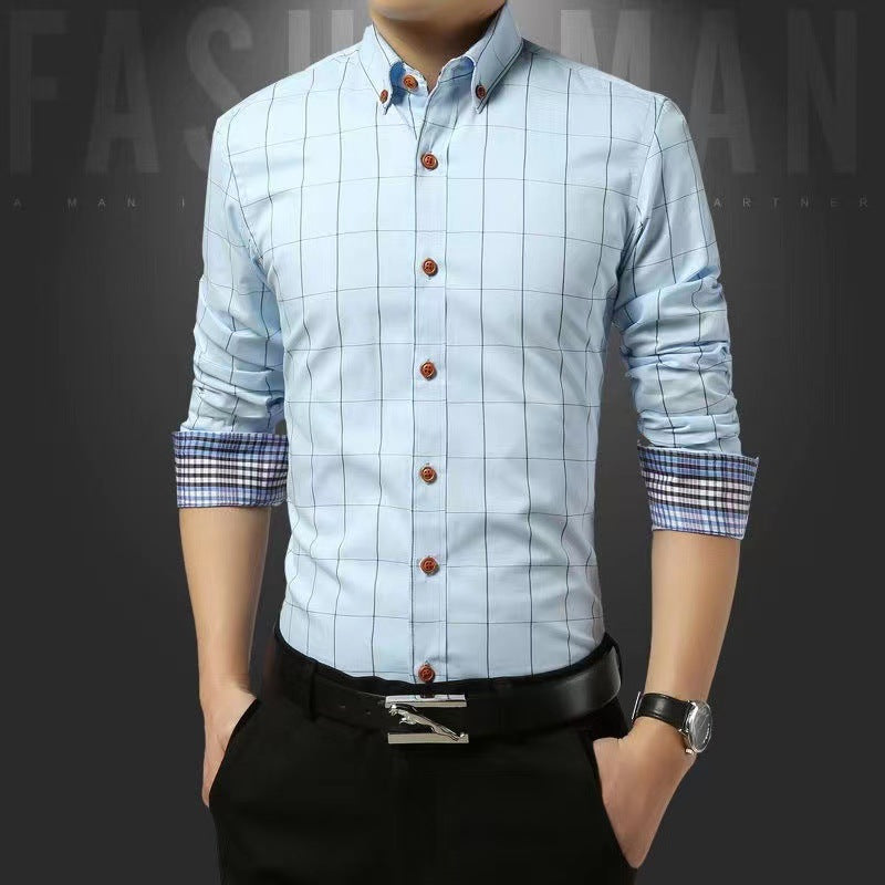 Men's tailored business shirt with button-down collar checked and contrast lining Mune Fashion