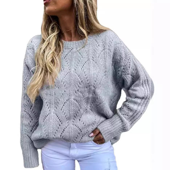 Women Oversize Ajour Knit Sweater with Round Neck Mune Fashion