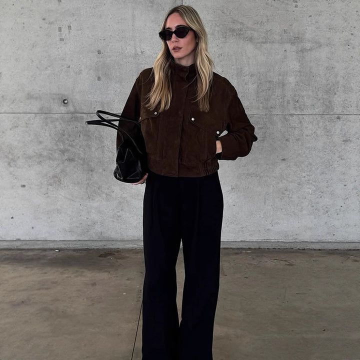 Women's short jacket made of suede leather with patch pockets Mune Fashion