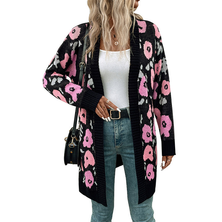 Women's Long Knit Cardigan with Oversize Cut, Animal Jacquard and Ribbed Cuffs Mune Fashion