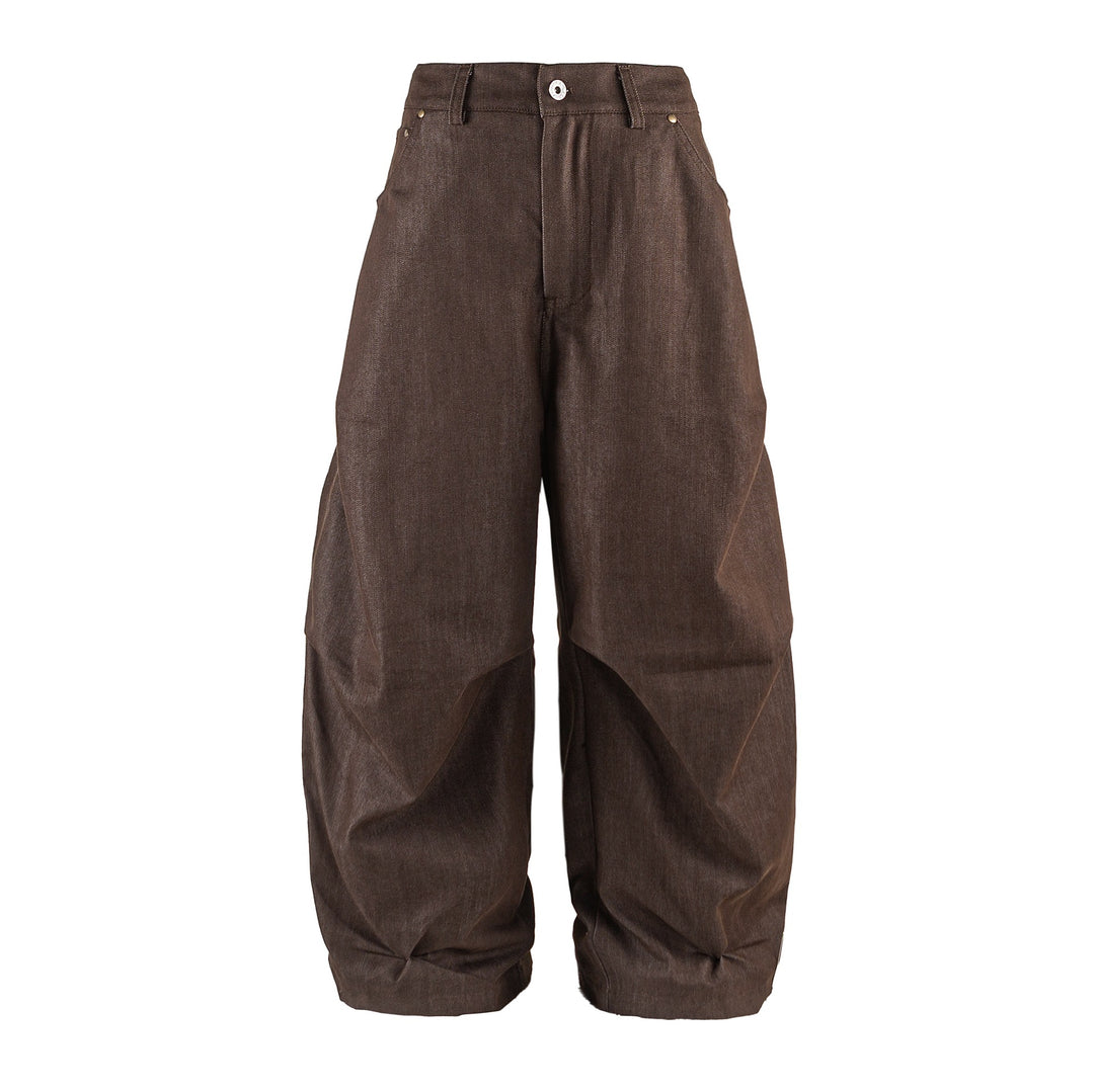 Women Wide Cropped Pants with High Waist, Rolled Cuff and Prominent Knee Pleats Mune Fashion