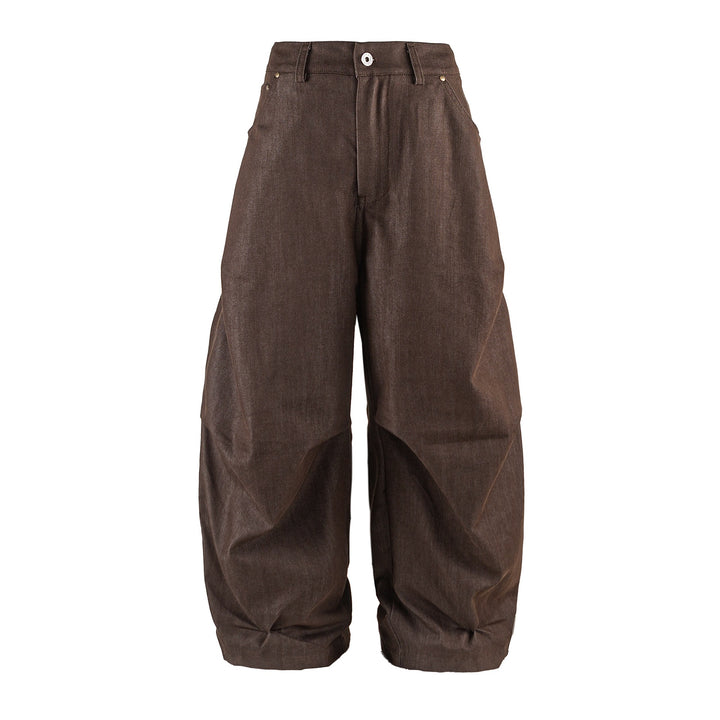 Women Wide Cropped Pants with High Waist, Rolled Cuff and Prominent Knee Pleats Mune Fashion