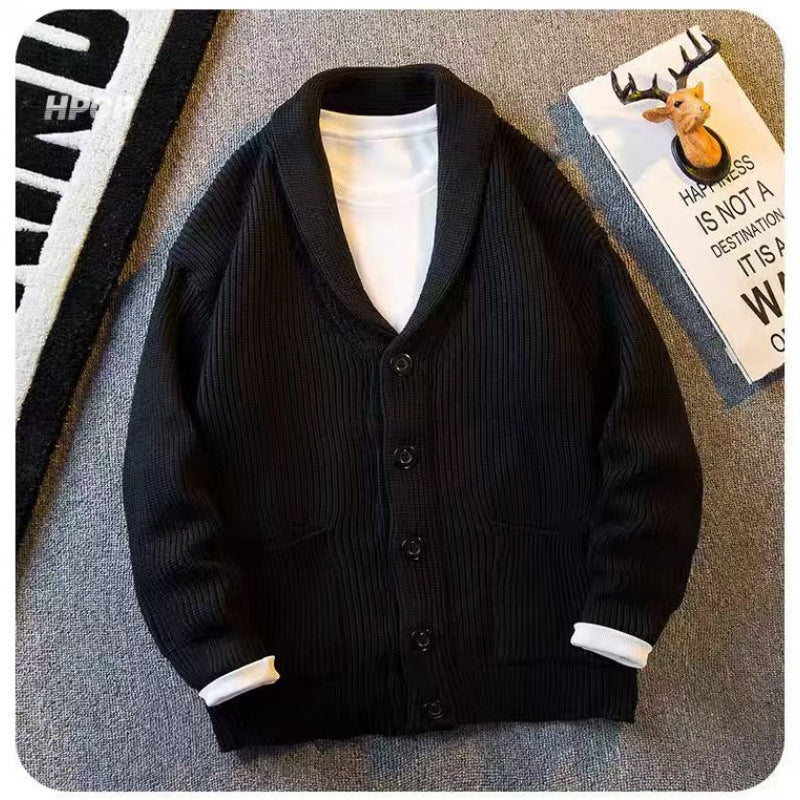 Men's shawl collar cardigan made of coarse ribbed knit with pockets & button placket Mune Fashion