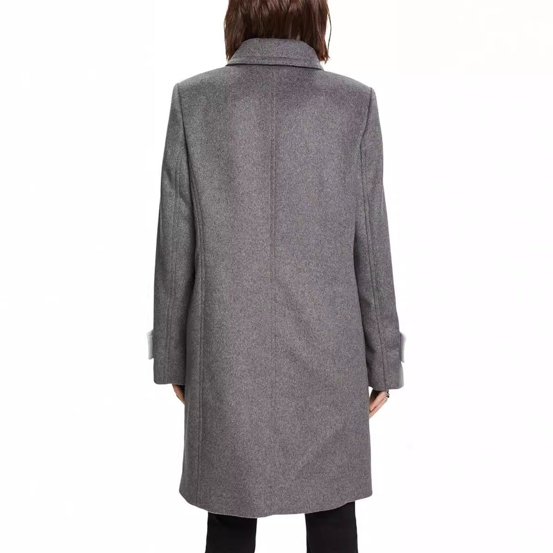 Women's Mid-length Double-breasted Navy-inspired Wool-blend Peacoat with Flap Pockets Mune Fashion