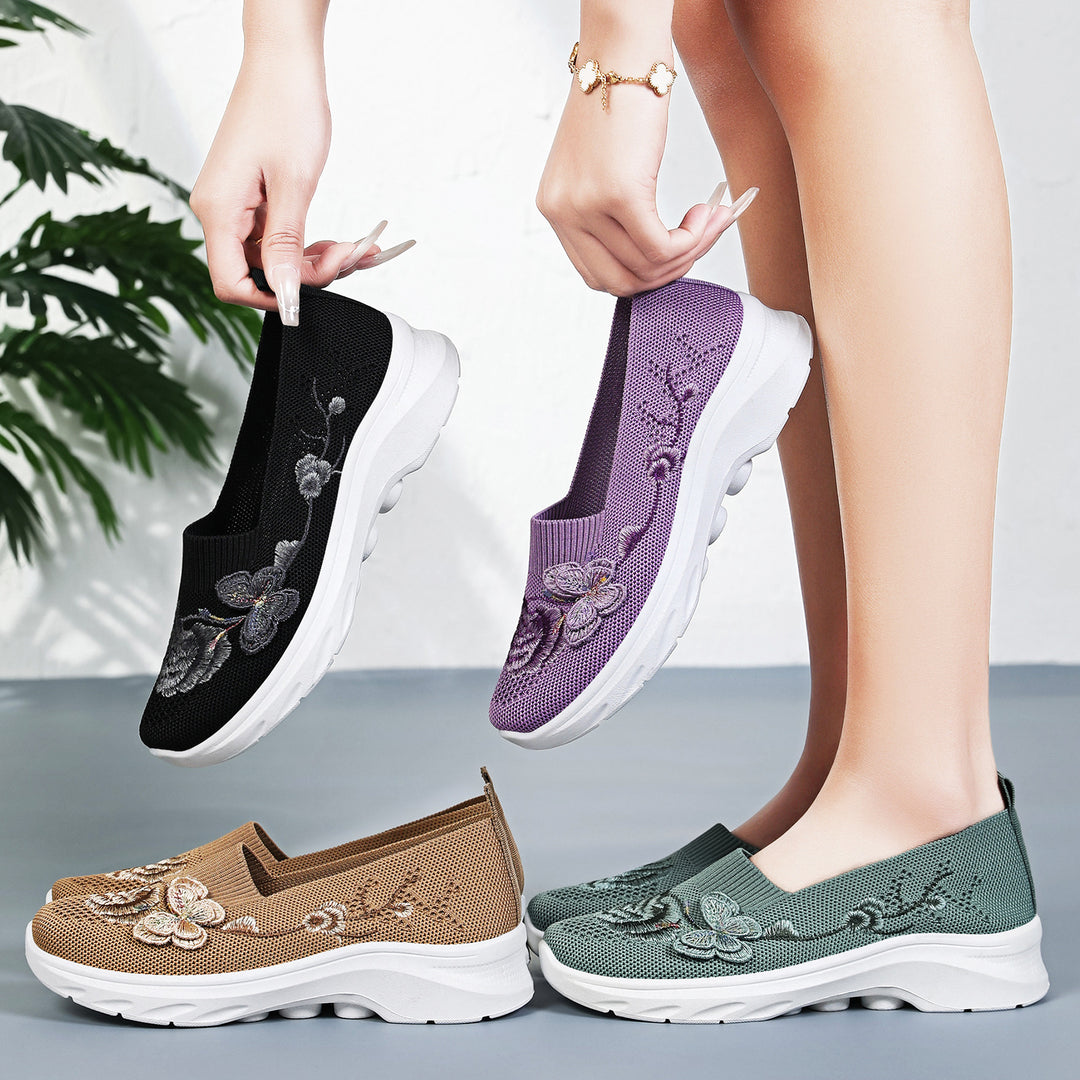 Women's knitted slip-on slippers with butterfly embroidery and cushioning EVA platform sole Mune Fashion