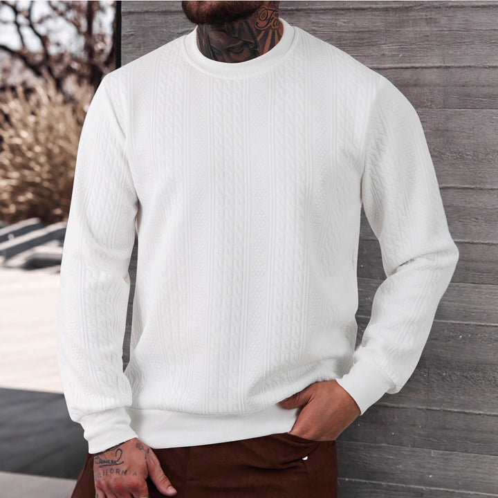 Men's textured round neck sweatshirt with fine waffle structure and ribbed cuffs Mune Fashion