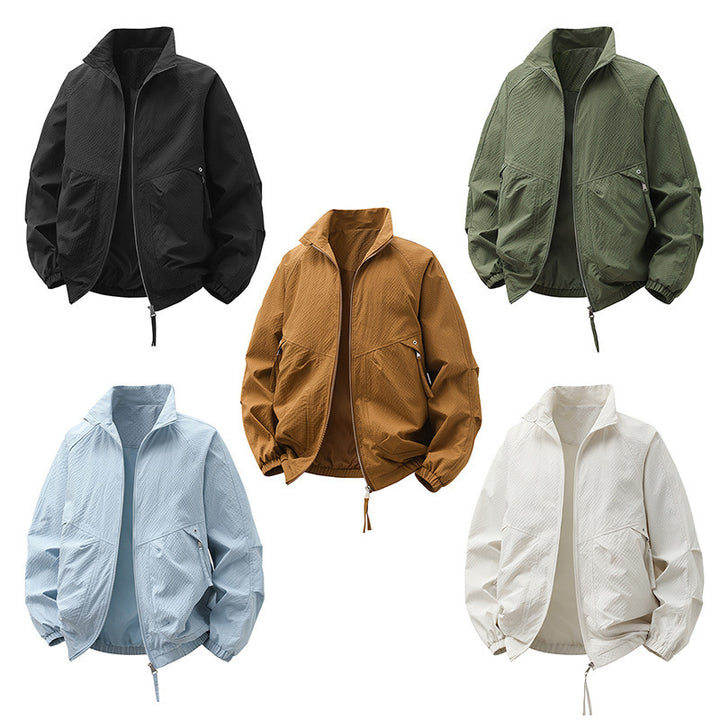 Men Lightweight Windbreaker with High Collar Mune Fashion