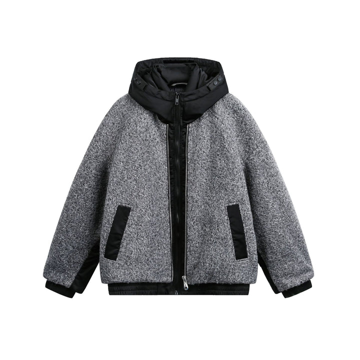Women's Oversize Wool Blend Bomber Jacket with Quilted Hood Mune Fashion