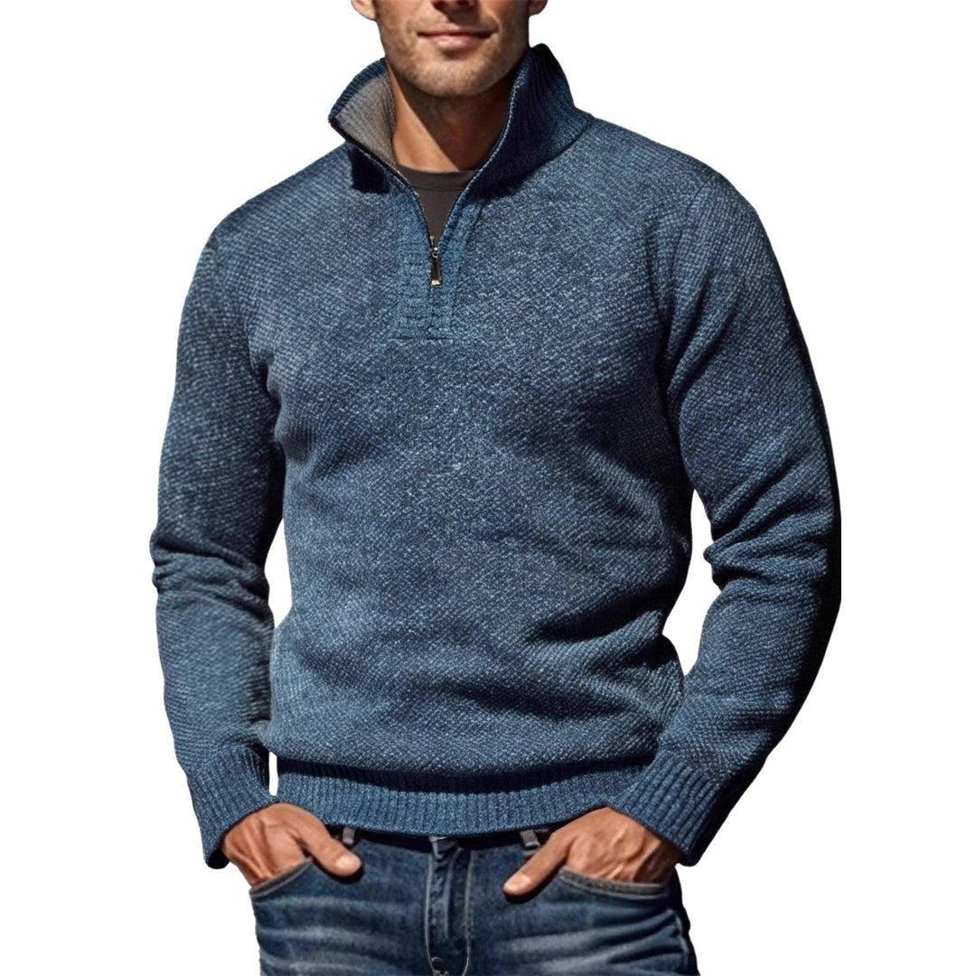 Men's structured half-zip troyer with distinctive knit pattern and stand-up collar Mune Fashion