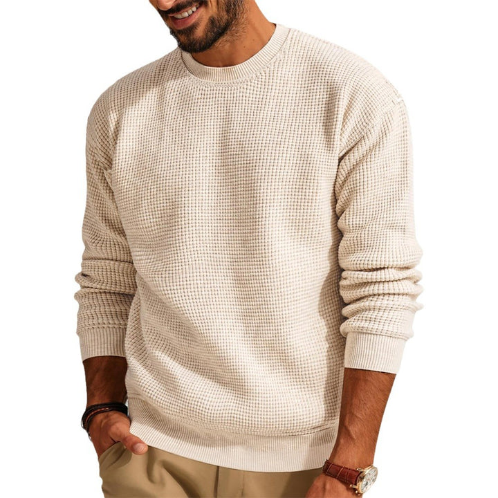 Men's Waffle Knit Sweater with Round Neck Mune Fashion