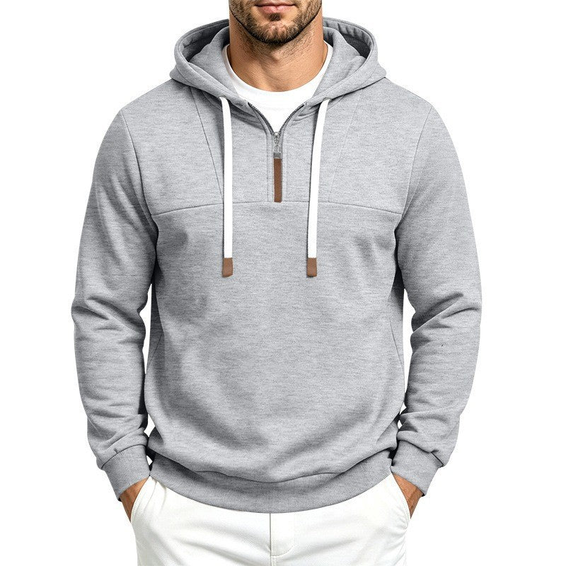 Men's Modern Half-Zip Hoodie made of French Terry with decorative tab and drawstring Mune Fashion