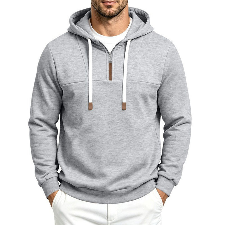 Men's Modern Half-Zip Hoodie made of French Terry with decorative tab and drawstring Mune Fashion