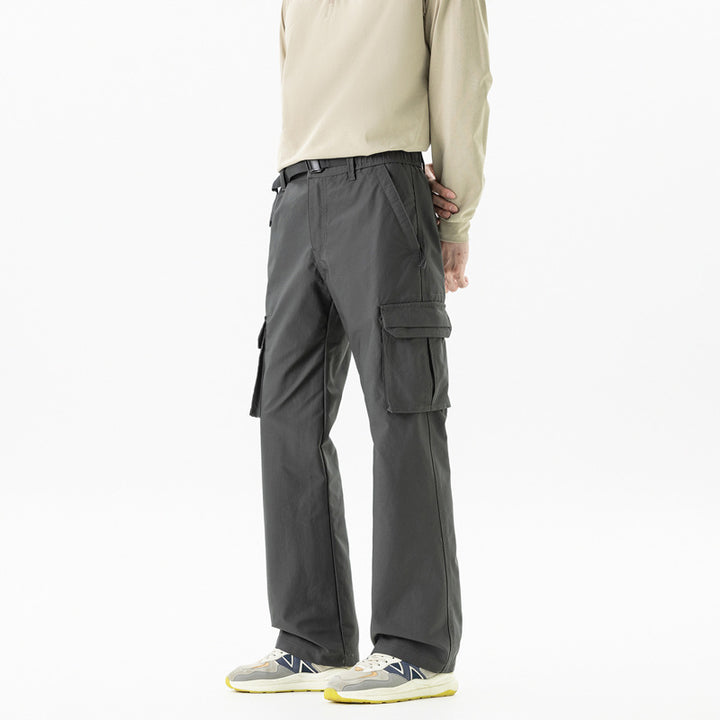 Men's utility cargo pants in technical trekking style with integrated belt and multiple pockets Drune