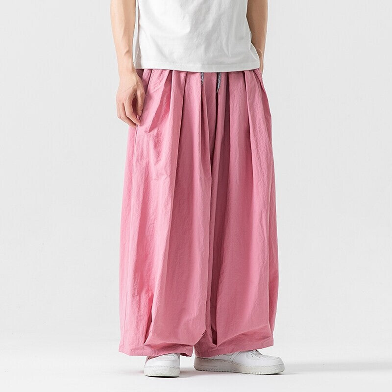 Men's wide flowing Palazzo pants with pleats and drawstring waistband Mune Fashion
