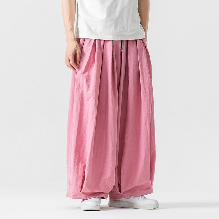 Men's wide flowing Palazzo pants with pleats and drawstring waistband Mune Fashion