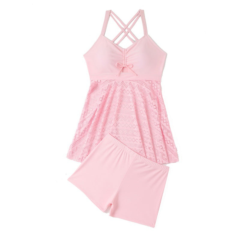 Women's swim dress with elegant mesh design and flattering V-neck Mune Fashion