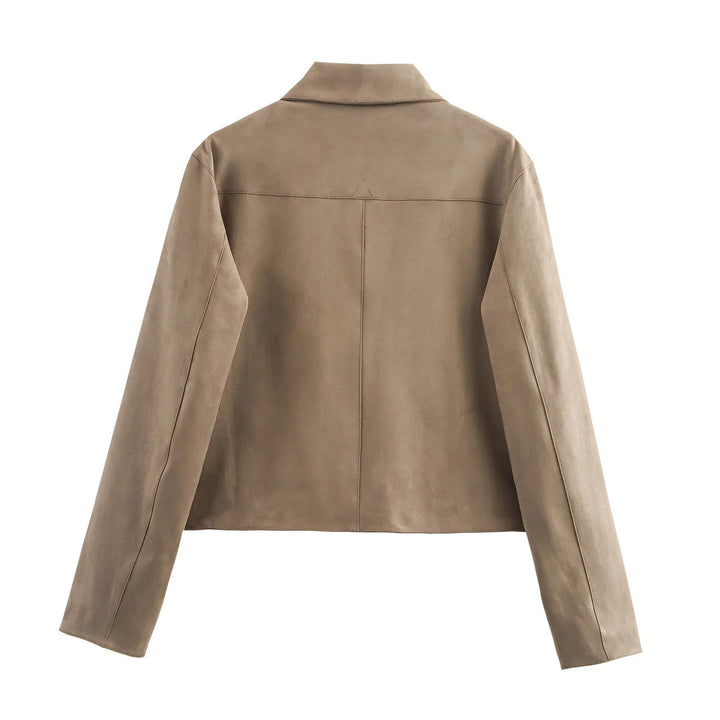 Women's cropped shirt jacket made of microfiber velour with large flap pockets Mune Fashion