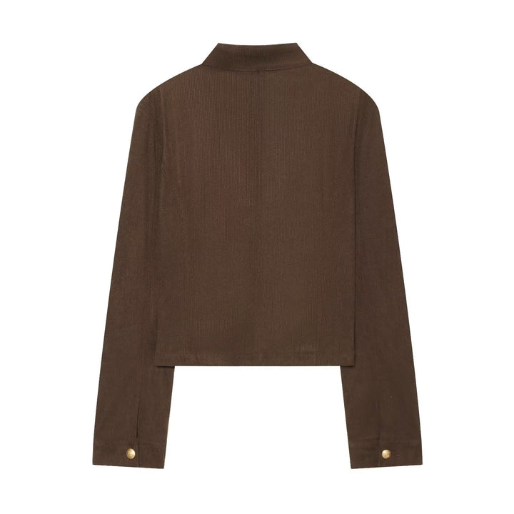 Women Short Military Jacket in Boxy Cut with Stand Collar and Decorative Buttons Drune