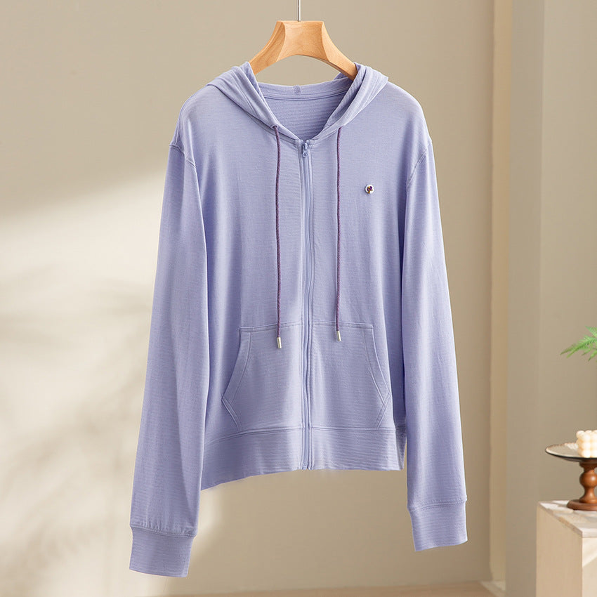 Women's lightweight hooded sweat jacket made of slub jersey with full zip and kangaroo pockets Mune Fashion
