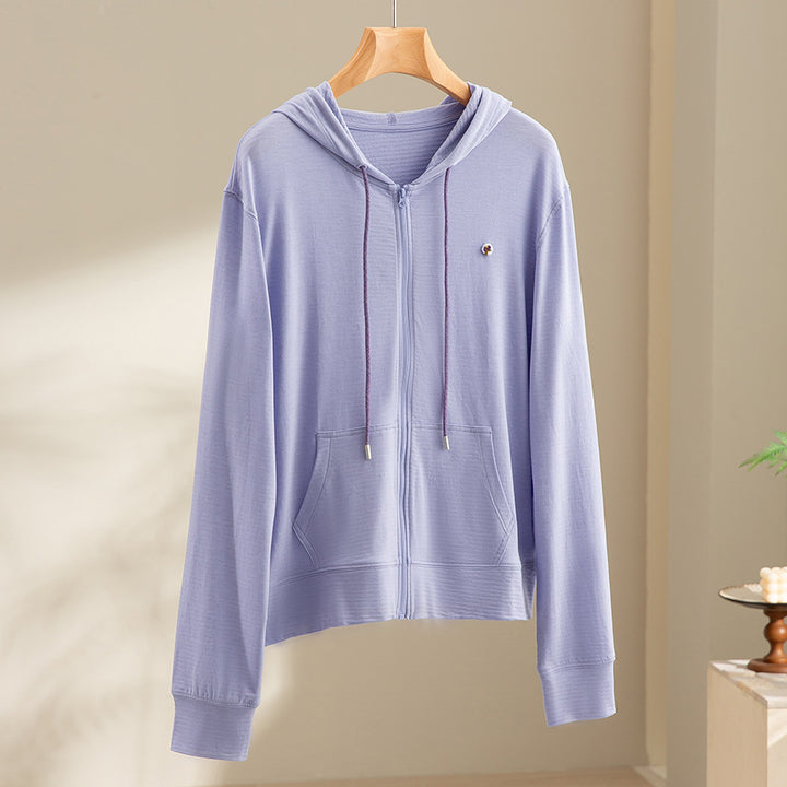 Women's lightweight hooded sweat jacket made of slub jersey with full zip and kangaroo pockets Mune Fashion