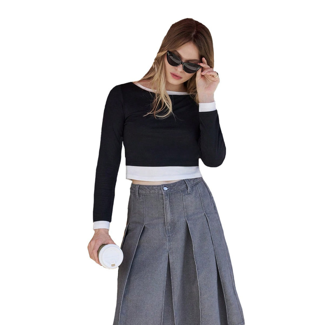 Women's A-line pleated skirt with high waist, distinctive box pleats and knee-length Mune Fashion