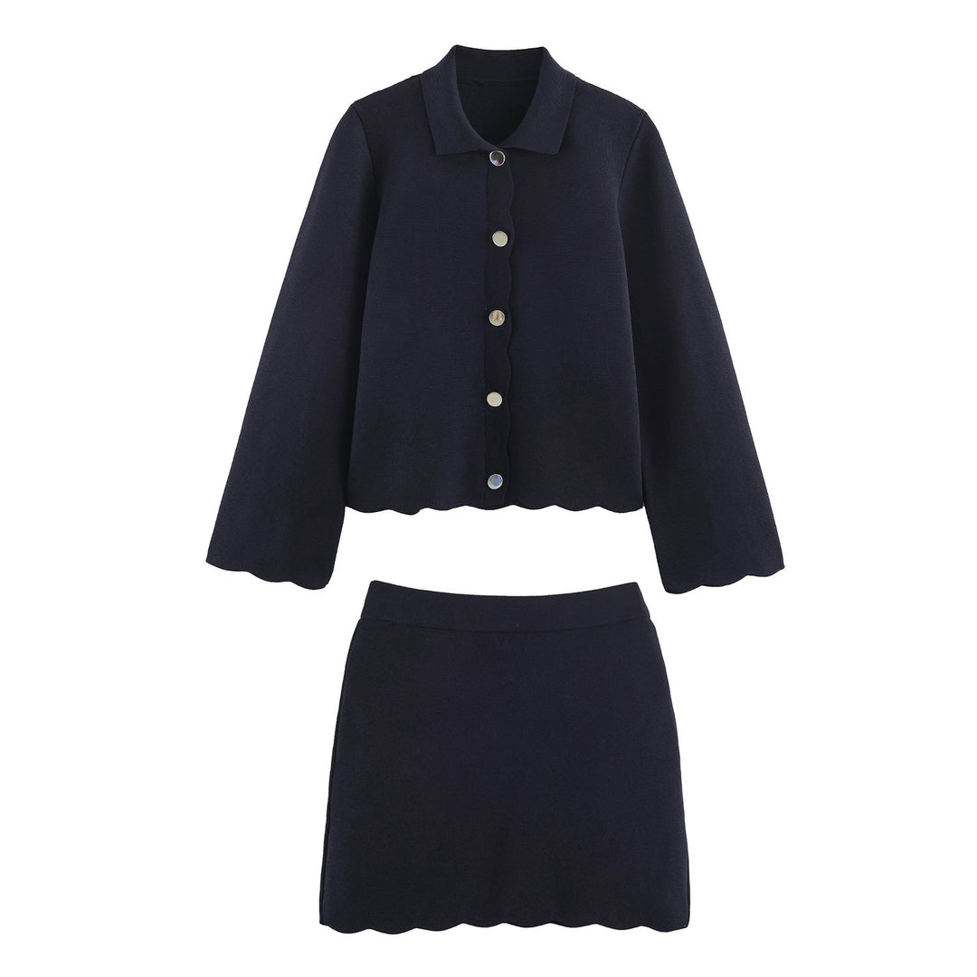 Women's Stretch Knit Skirt with High Waist and Wavy Hem Mune Fashion