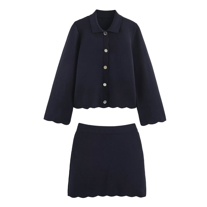 Women's Stretch Knit Skirt with High Waist and Wavy Hem Mune Fashion