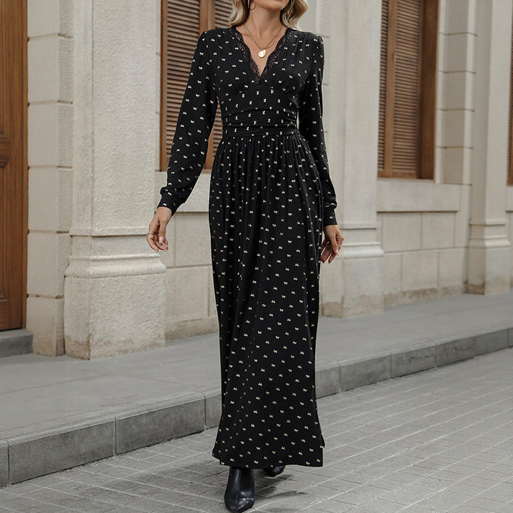Ladies Elegant Maxi Dress with Lace and Ruffles Mune Fashion