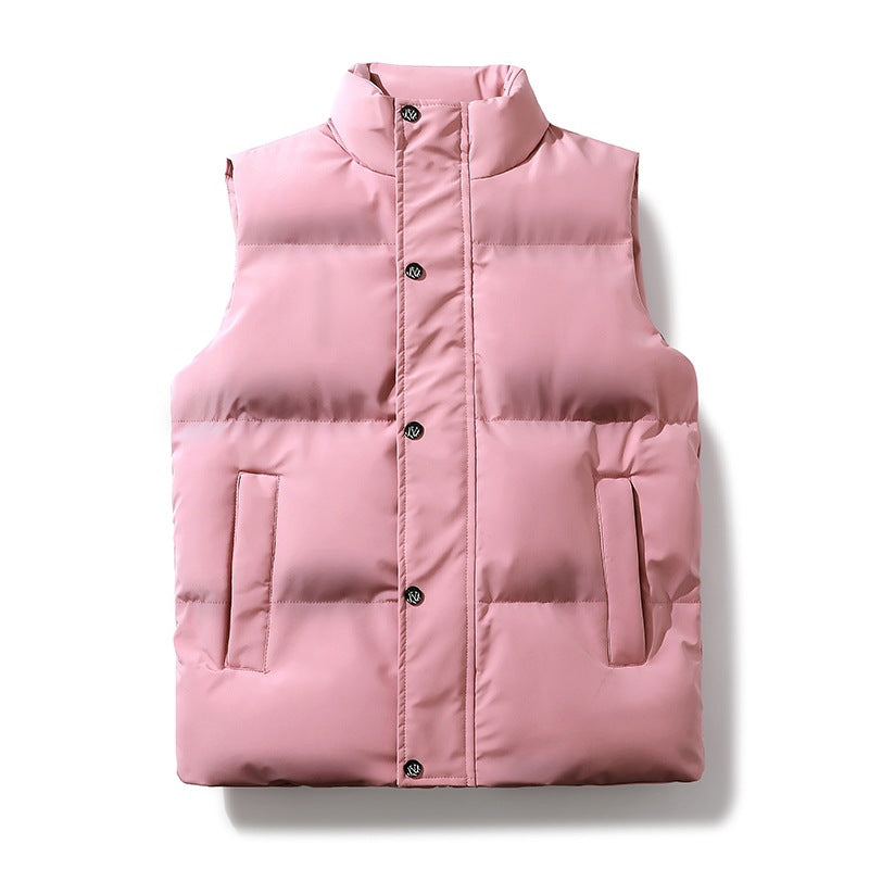 Men's Padded Quilted Vest with Stand Collar and Concealed Snap Placket Mune Fashion