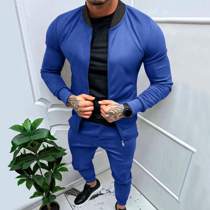 Men's sporty leisure training suit with tailored bomber jacket and tapered jogging pants made of elastic cotton blend Mune Fashion