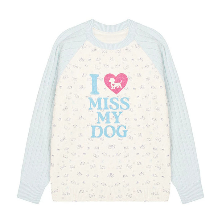 Women's knit sweater with raglan sleeves, allover dog motif and statement print Mune Fashion
