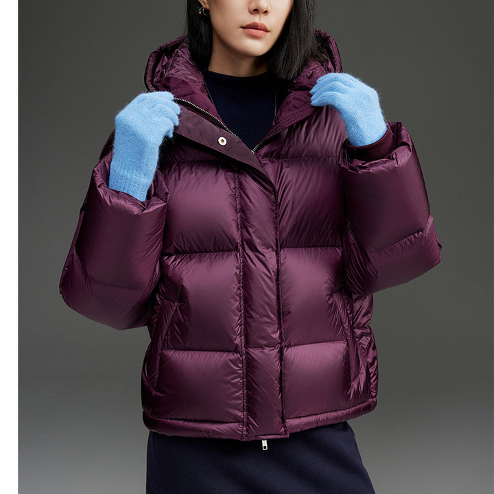Women Short Cut Quilted Down Bomber Jacket with Hood Mune Fashion