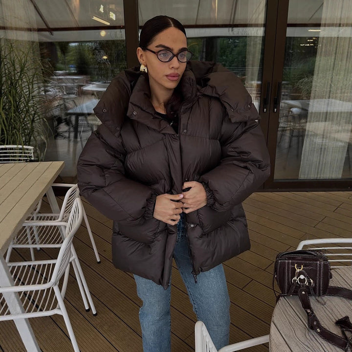 Women Oversize Quilted Jacket with High Shawl Collar and Padded Filling Mune Fashion
