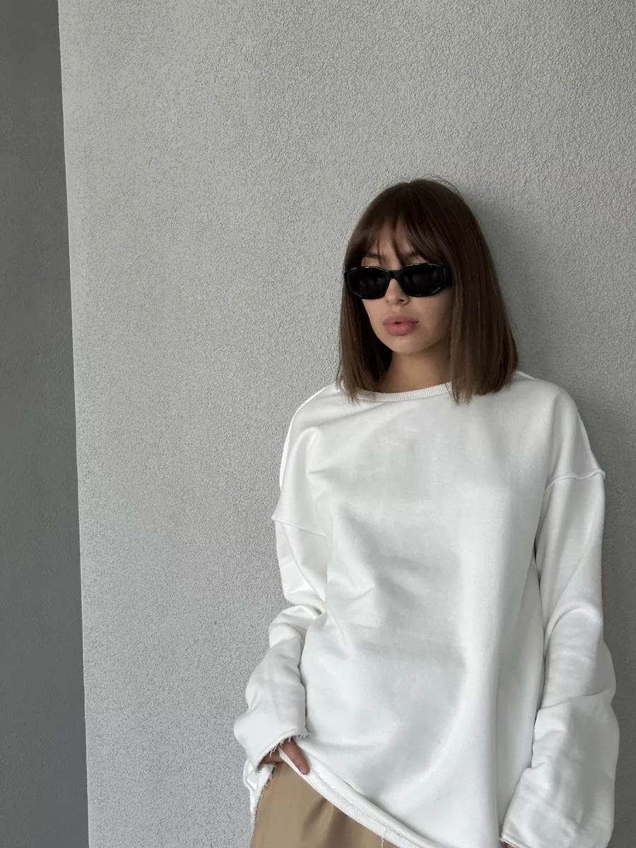 Women Oversize Sweatshirt with Raw Hem and Dropped Shoulders Mune Fashion