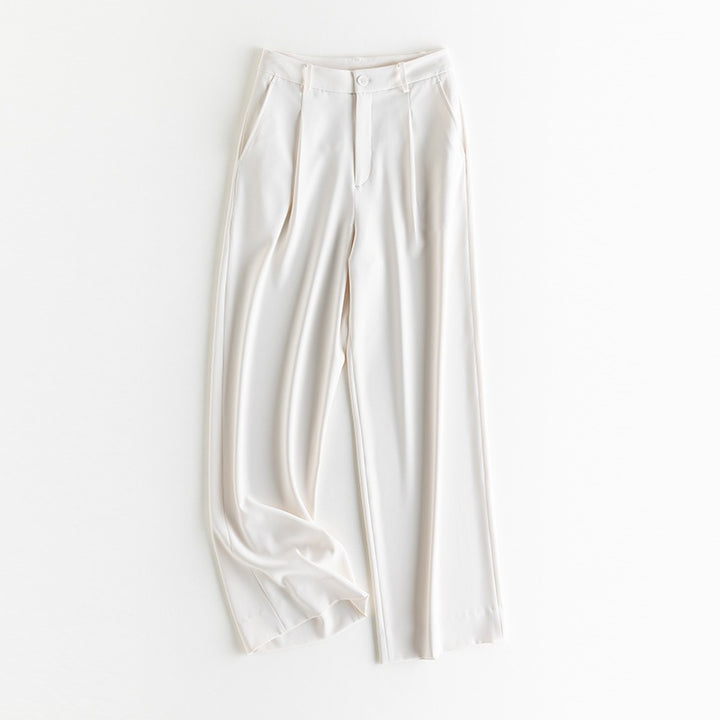 Women Wide High-Waisted Satin Pants with Pleats and Side Pockets Mune Fashion