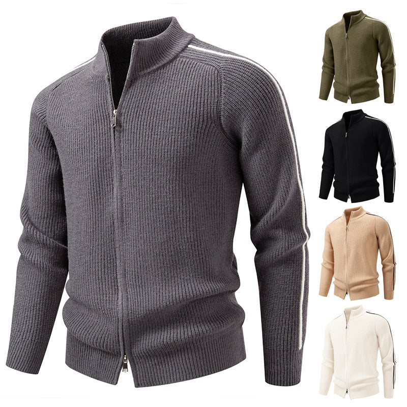 Men's zip-up cardigan with stand-up collar, structured ribbed look and contrasting stripes Mune Fashion