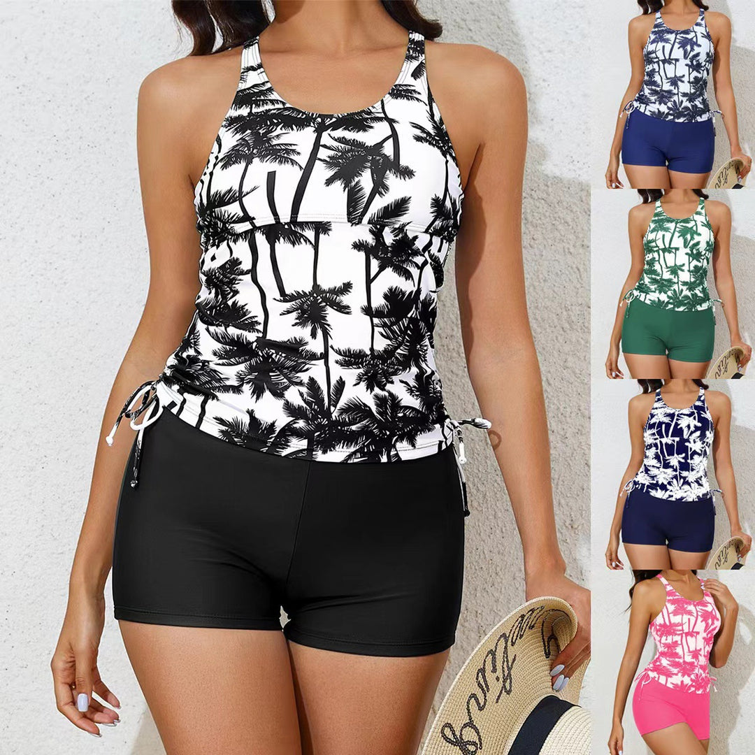 Ladies Sporty Tankini Set with Floral Design and Adjustable Cuffs Mune Fashion