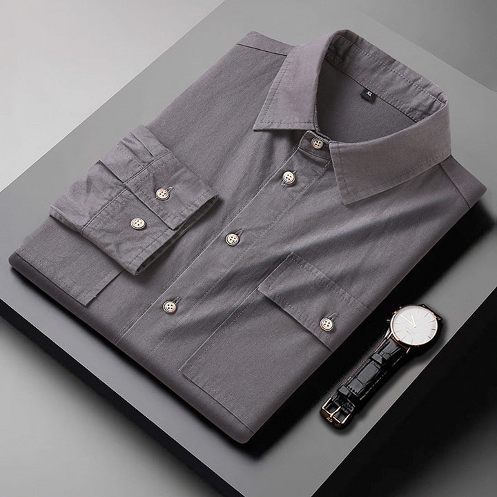 Men's Modern Slim-Fit Cotton Blend Shirt with Chest Pockets and Kent Collar Mune Fashion